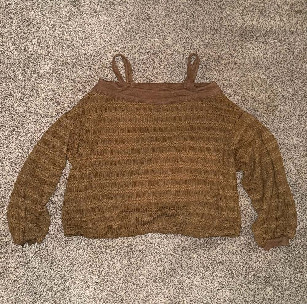 Free People Sistine Hacci Cold Shoulder Balloon Sleeve Knit Top